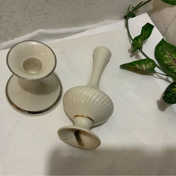 Vintage Lenox USA Porcelain - Long Neck Potbelly Vase Footed 24k & candle holder - Picture 3 of 13